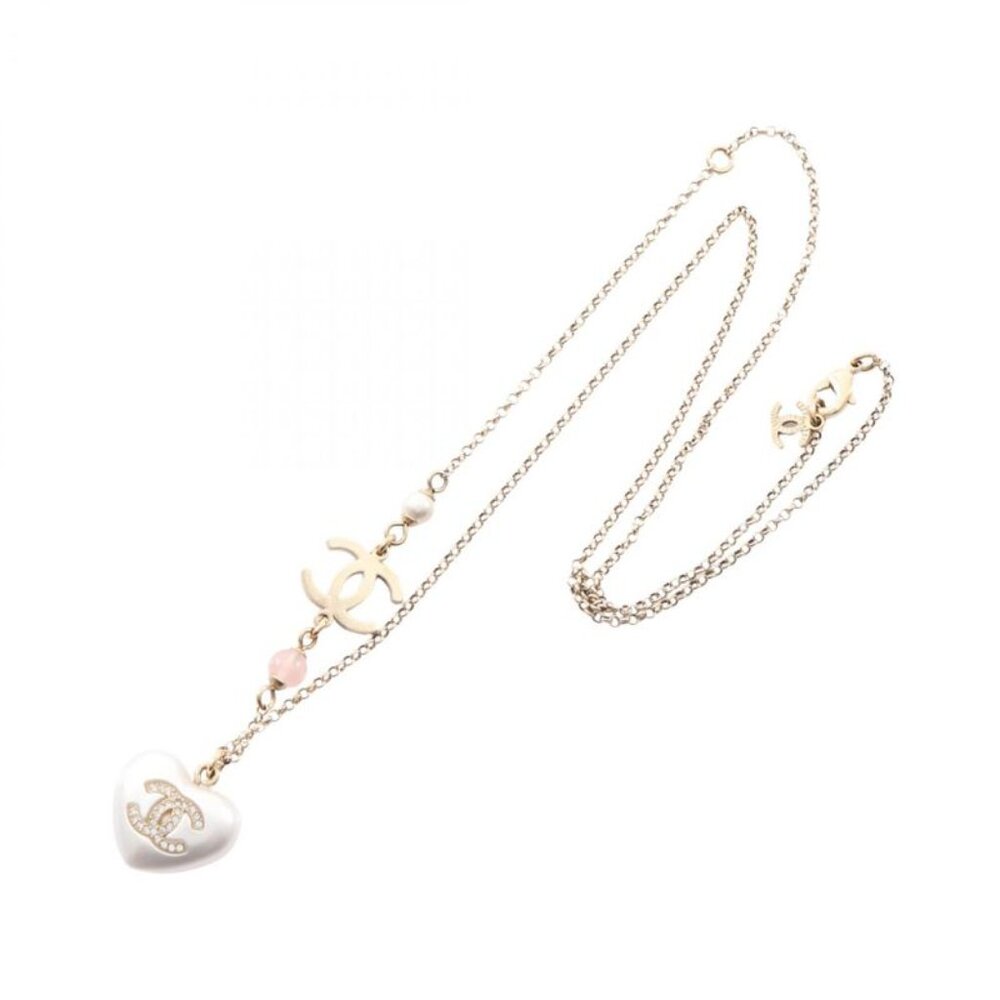 Chanel Necklace CC Logo Gold Pink White - Picture 3 of 7